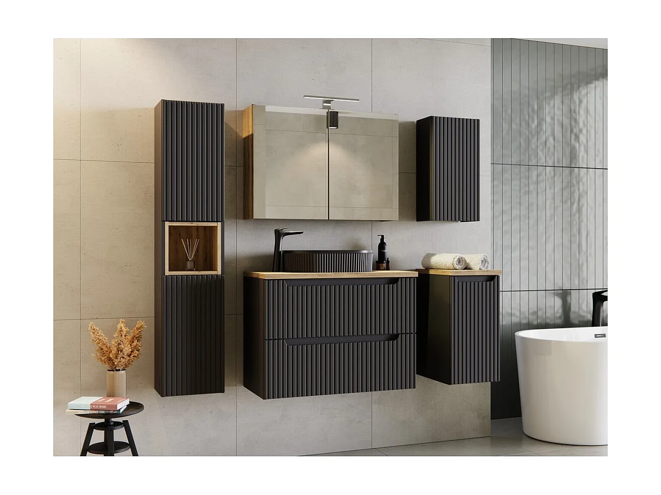 Meubel voor badkamer VANO – 1 deur – Mat zwart – L20 × B39 × H57 cm – Om op te hangen