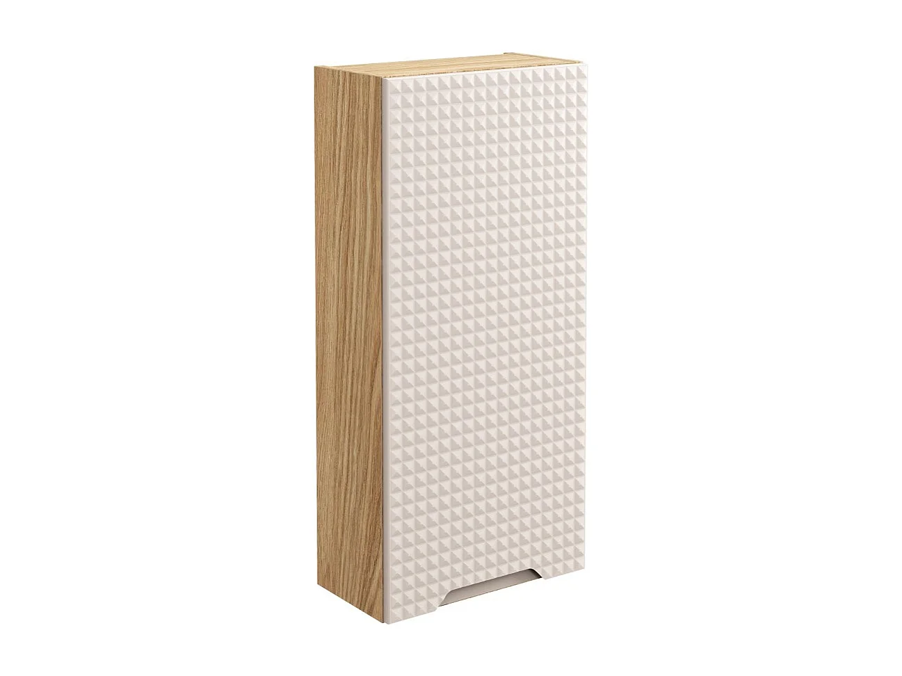 Meuble de rangement salle de bain VELNIA – 1 porte – 35 x 19 cm – Coloris chêne clair et beige – À suspendre