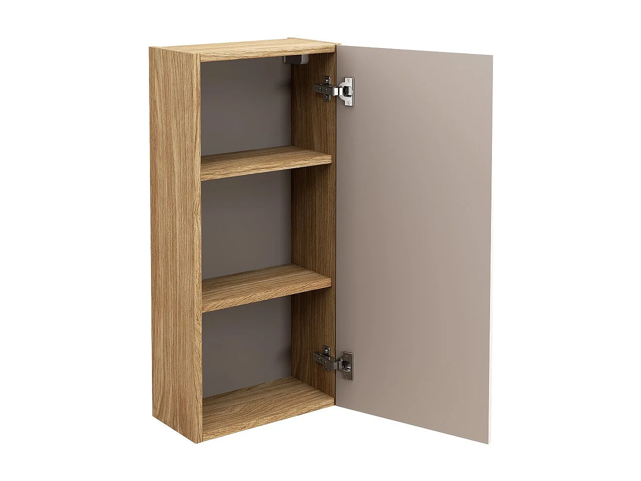 Meuble de rangement salle de bain VELNIA – 1 porte – 35 x 19 cm – Coloris chêne clair et beige – À suspendre