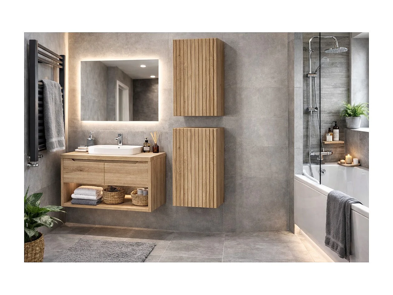 Meuble de rangement salle de bain VANO 57 cm chêne suspendu avec porte