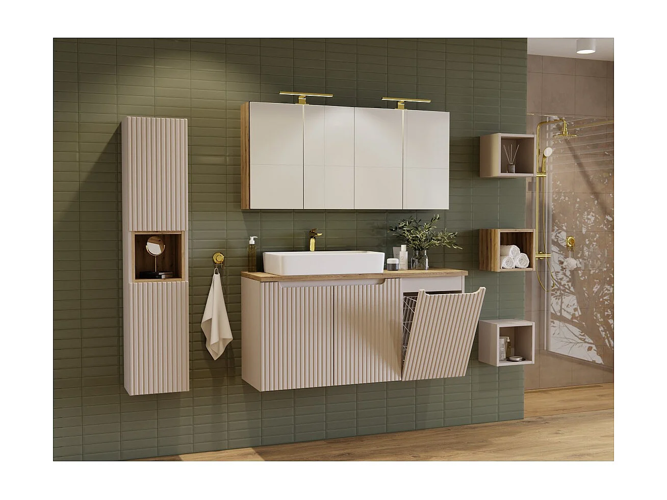 Meuble de rangement VANO avec panier à linge – Marron congo – L40 × P39 × H57 cm – Salle de bain