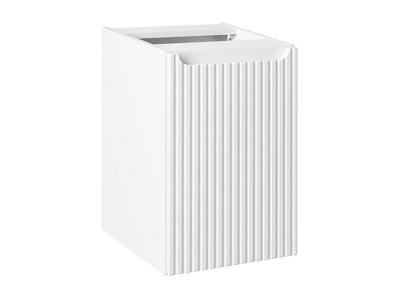 Meuble de rangement de salle de bain VANO – 1 porte avec panier à linge – Blanc alpin – L40 × P39 × H57 cm – À suspendre