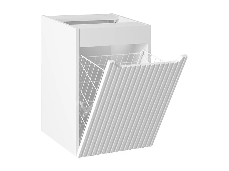 Meuble de rangement de salle de bain VANO – 1 porte avec panier à linge – Blanc alpin – L40 × P39 × H57 cm – À suspendre
