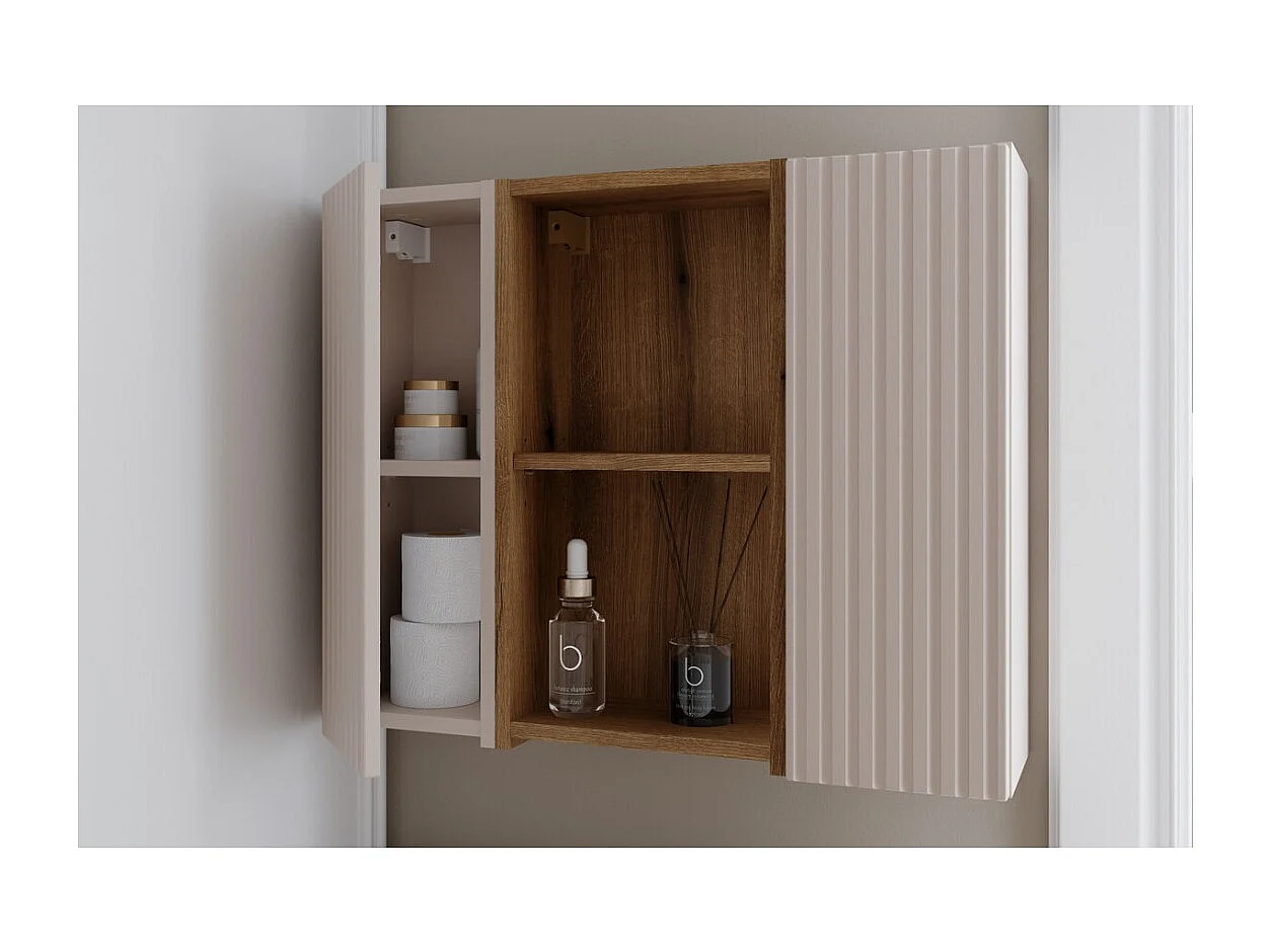 Meuble de rangement salle de bain VANO 57 cm chêne suspendu avec 2 niches