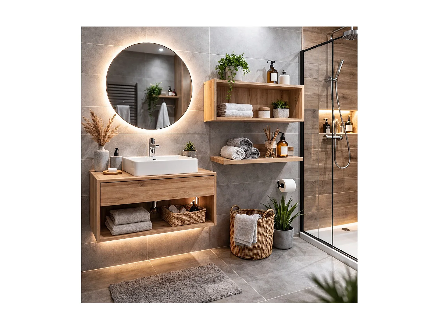 Étagère salle de bain VANO 80 cm chêne Coast Evoke suspendue