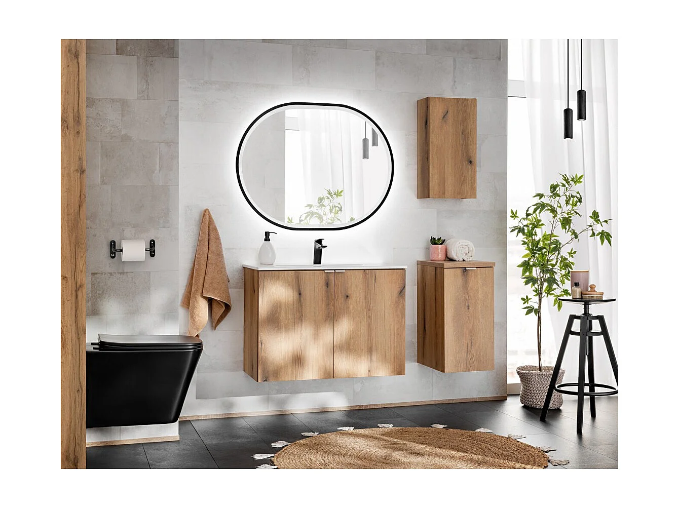 Meuble de rangement de salle de bain VANO – 1 porte – Coloris chêne – L20 × P57 × H18 cm – À suspendre