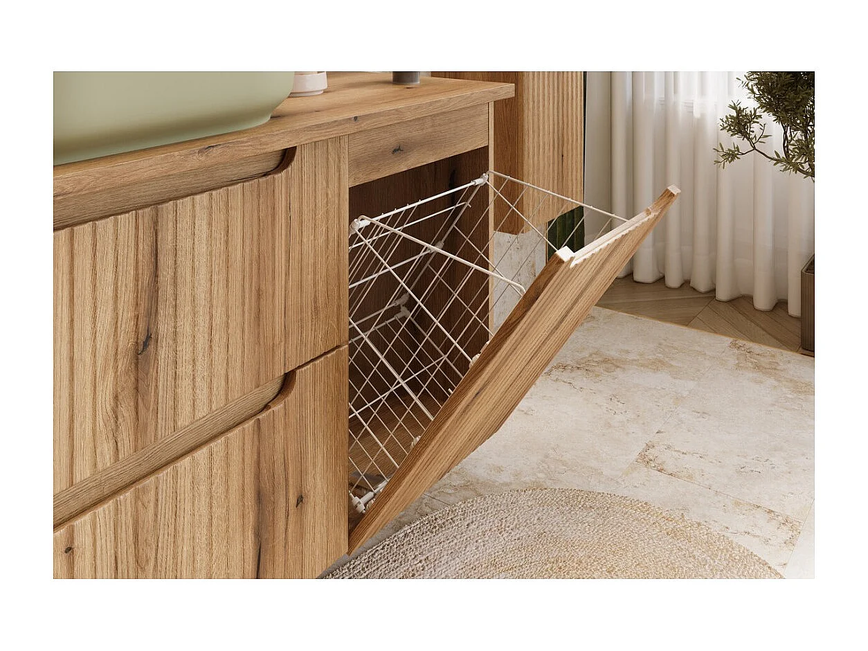 Meuble salle de bain VANO 40 cm chêne suspendu avec panier à linge