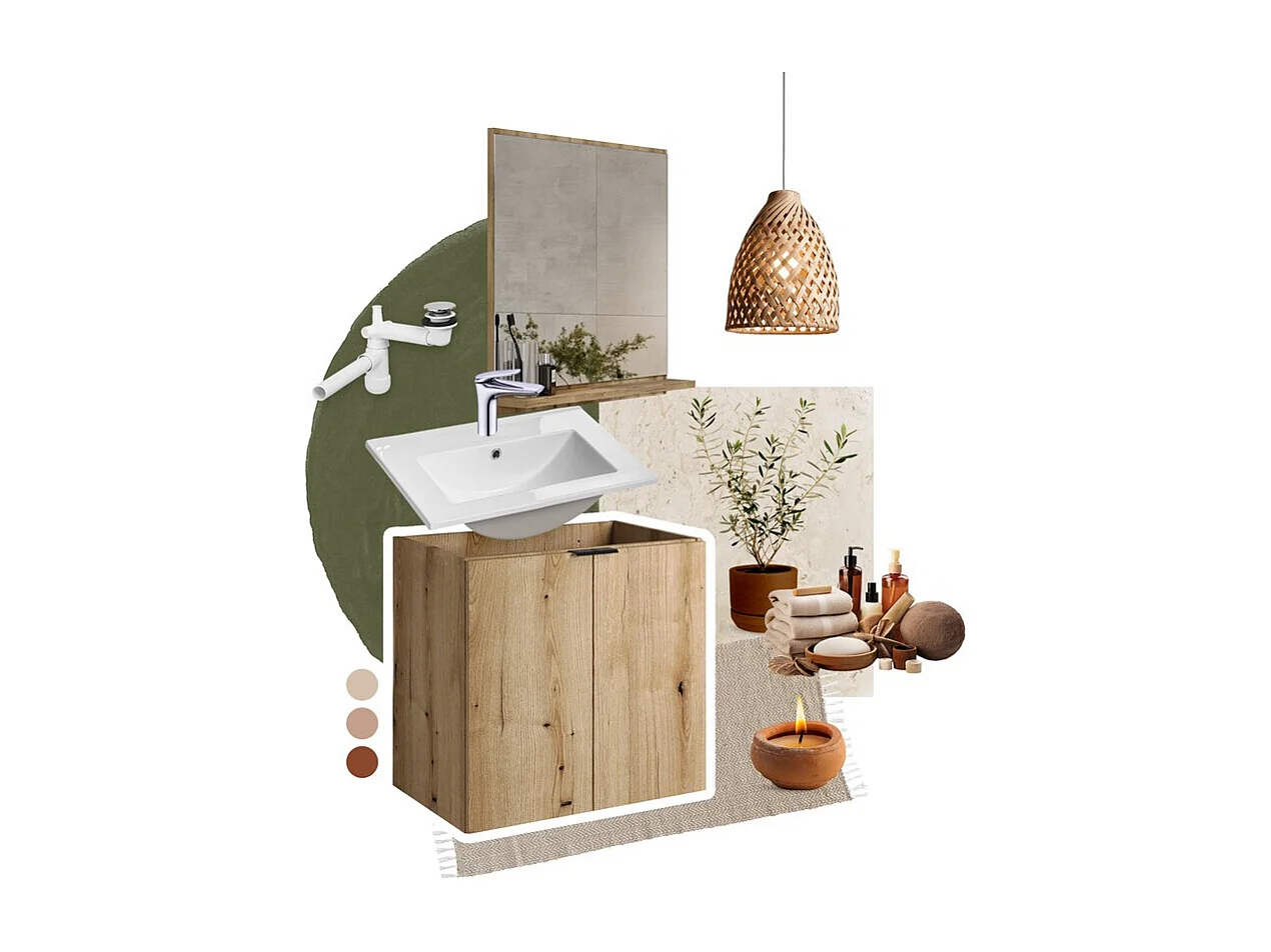 Miroir salle de bain VANO 80 cm rectangulaire – miroir avec tablette chêne pratique et design