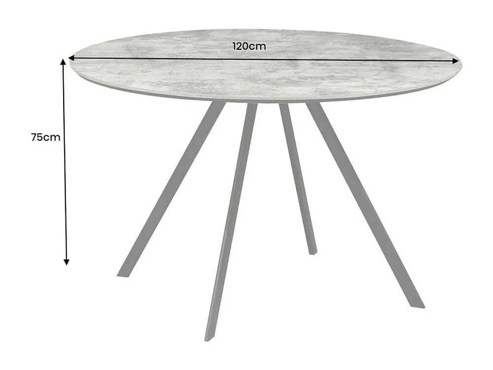 Table de salle à manger SOREN – Aspect pierre et métal – 120 cm – Ronde – Style moderne
