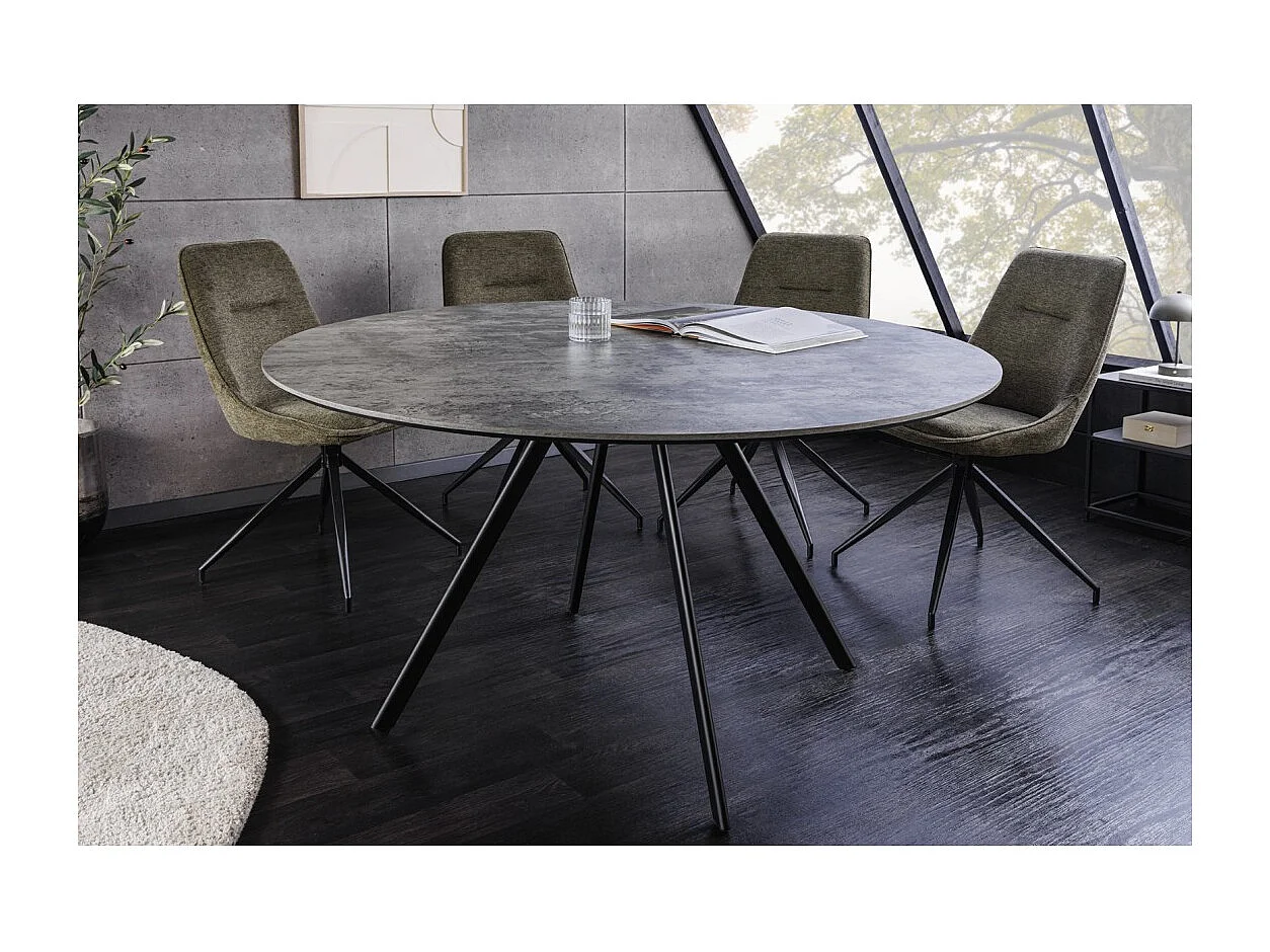 Table de salle à manger SOREN – Aspect pierre et métal – 120 cm – Ronde – Style moderne