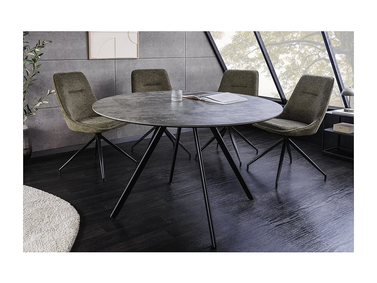Table de salle à manger SOREN – Aspect pierre et métal – 100 cm – Ronde – Style moderne