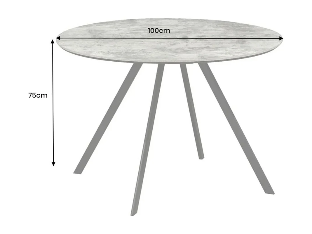 Table de salle à manger SOREN – Aspect pierre et métal – 100 cm – Ronde – Style moderne