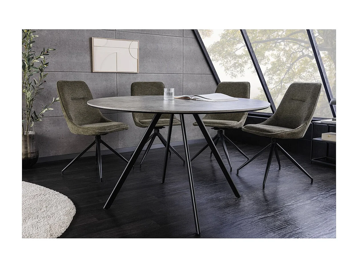 Table de salle à manger SOREN – Aspect pierre et métal – 100 cm – Ronde – Style moderne