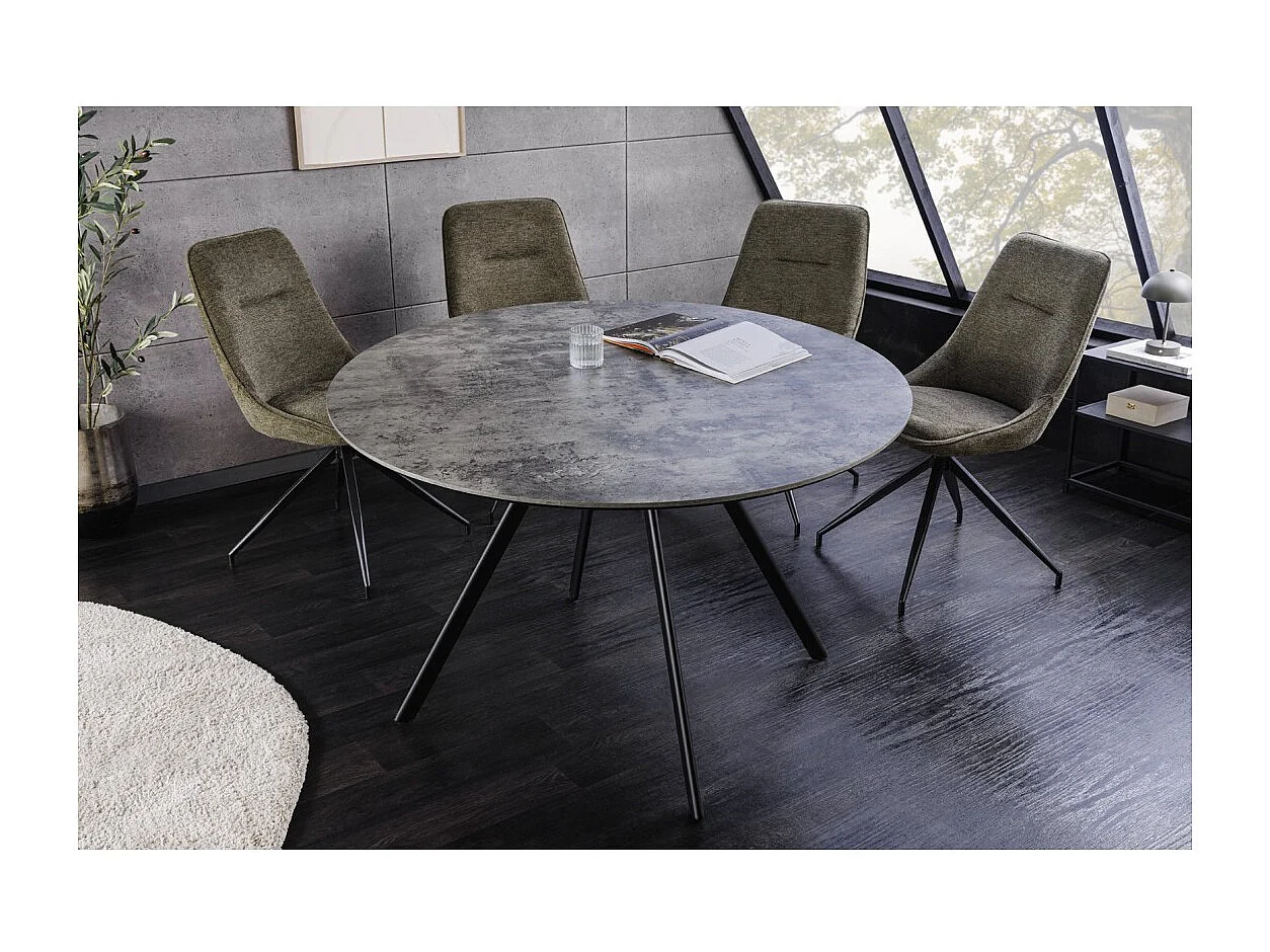Table de salle à manger SOREN – Aspect pierre et métal – 100 cm – Ronde – Style moderne
