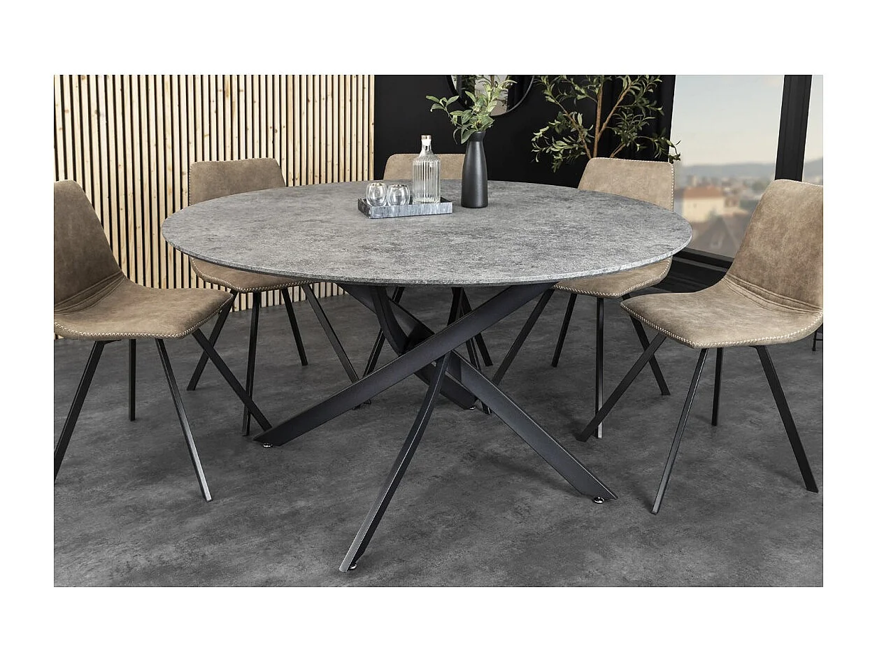 Table de salle à manger COURBAX ronde 120 cm – Table contemporaine aspect pierre et métal