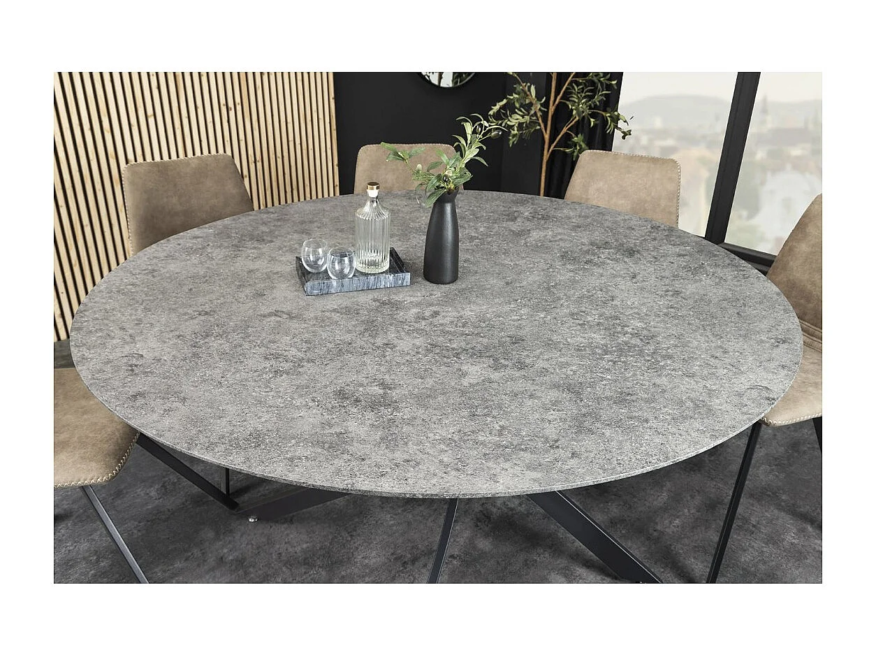 Table de salle à manger COURBAX ronde 120 cm – Table contemporaine aspect pierre et métal