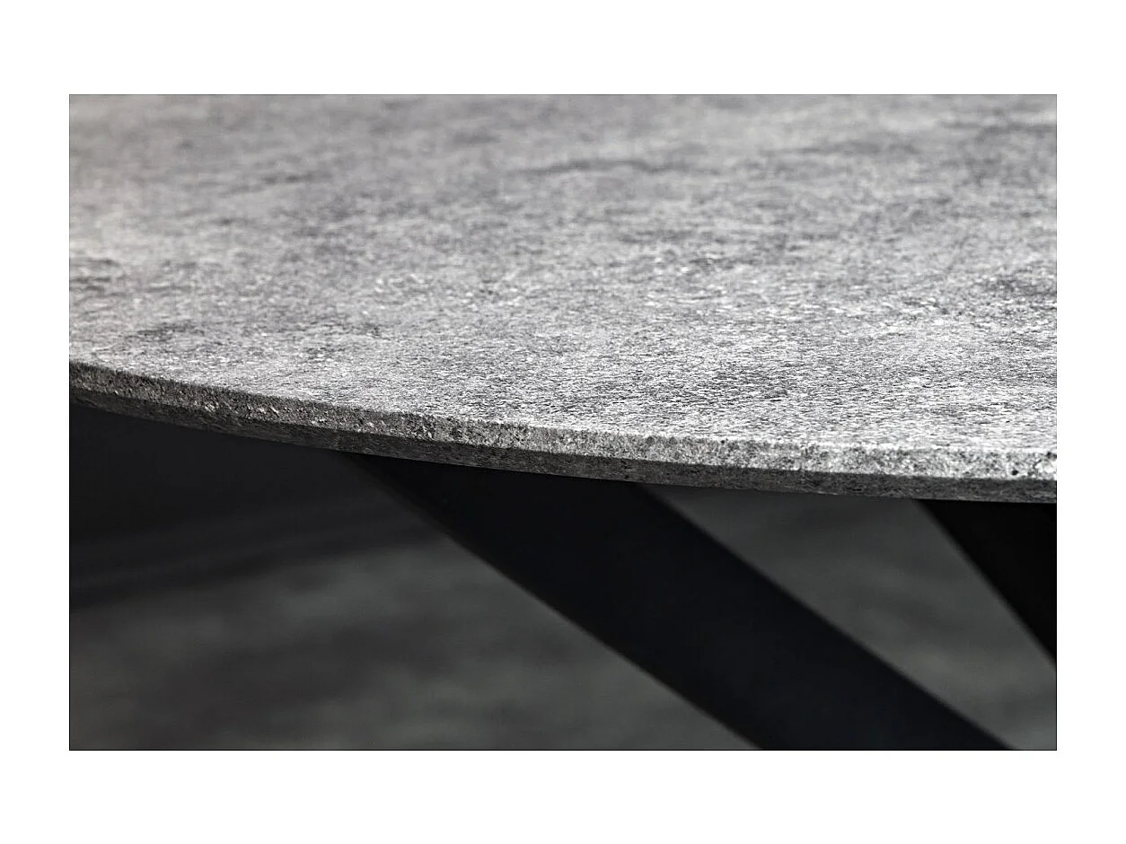 Table de salle à manger COURBAX ronde 120 cm – Table contemporaine aspect pierre et métal
