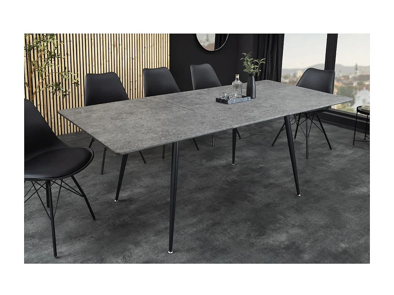 Table extensible CALDERO 120–160 cm – Table contemporaine aspect pierre et métal