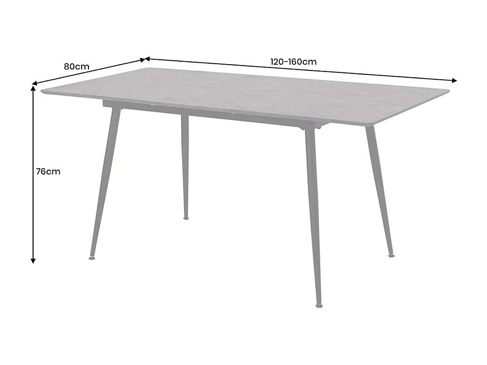Table extensible CALDERO 120–160 cm – Table contemporaine aspect pierre et métal
