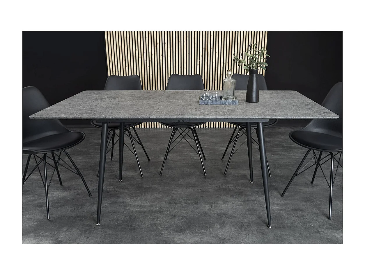 Table extensible CALDERO 120–160 cm – Table contemporaine aspect pierre et métal