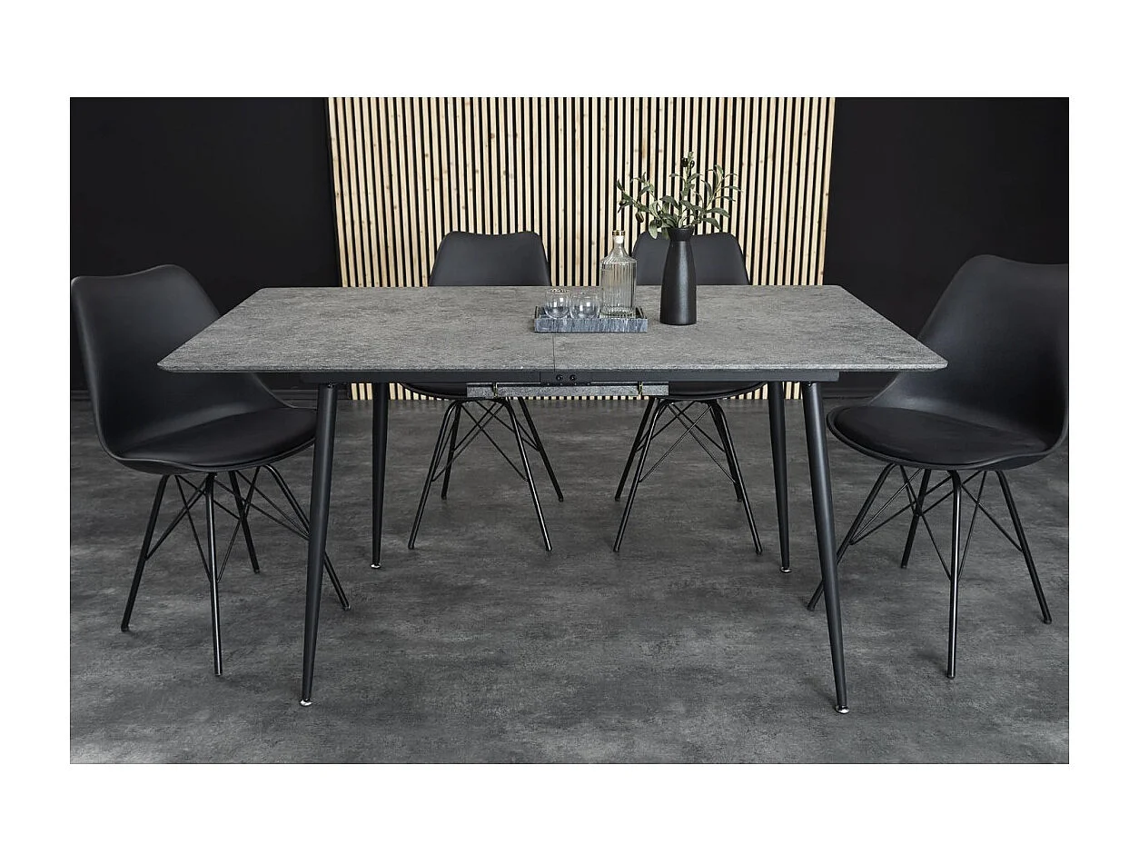 Table extensible CALDERO 120–160 cm – Table contemporaine aspect pierre et métal