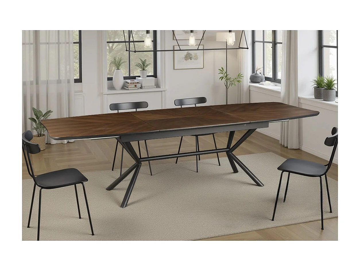 Table de salle à manger GRANI – MDF placage noyer et métal – 180-270 cm – Extensible