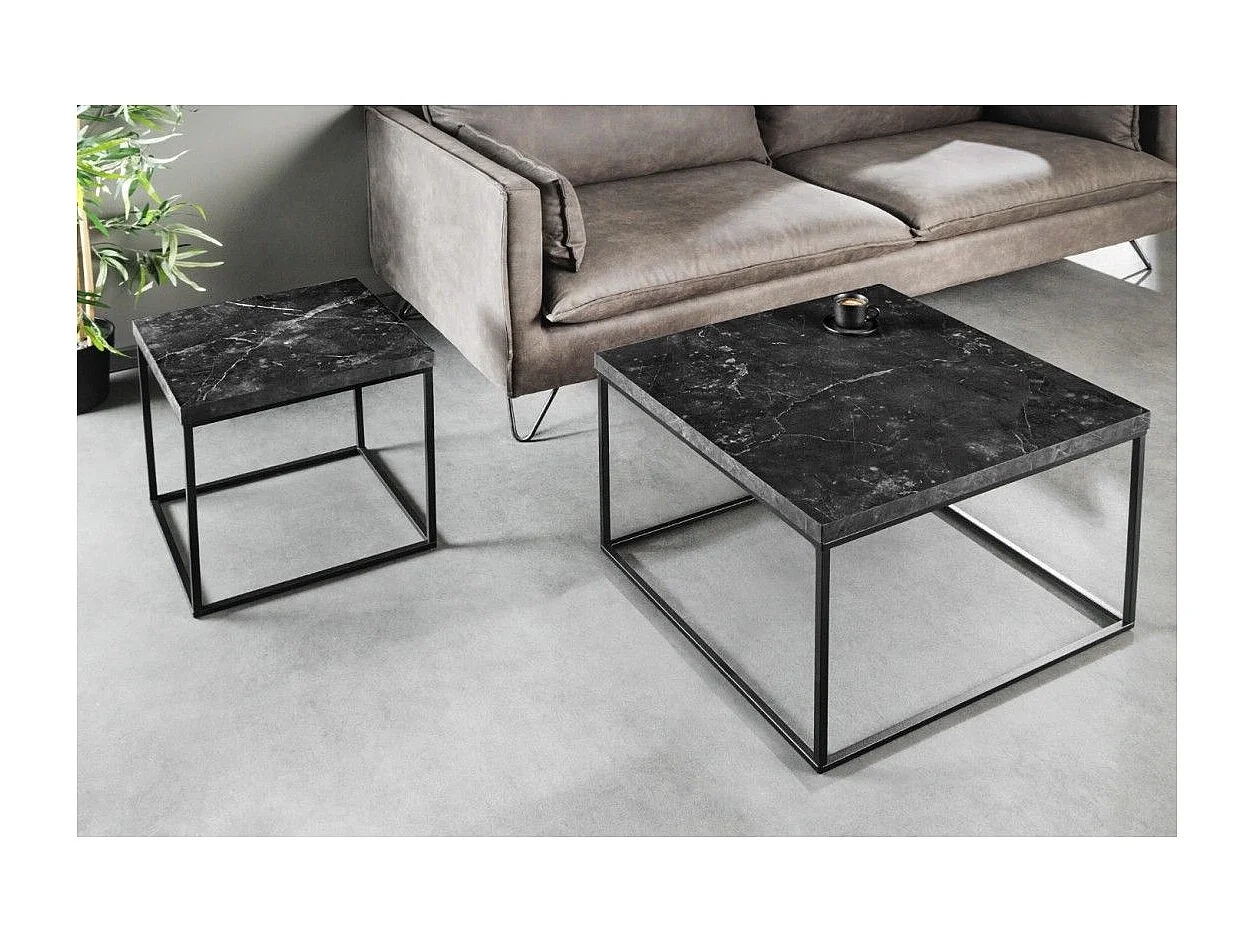Couchtisch ABITTA quadratisch 60 cm in Anthrazit-Marmoroptik – Modern aus MDF mit Metallbeinen