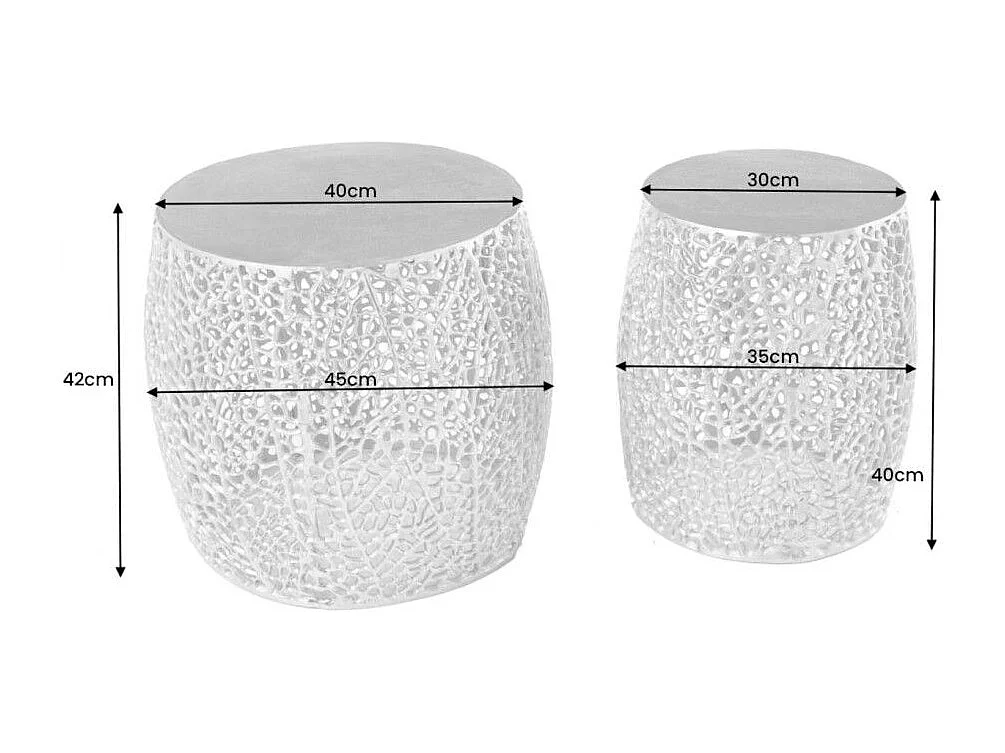 Lot de 2 tables basses METRIX bronze avec petit motif arrondi – Tables basses design en aluminium et plateau aspect bois