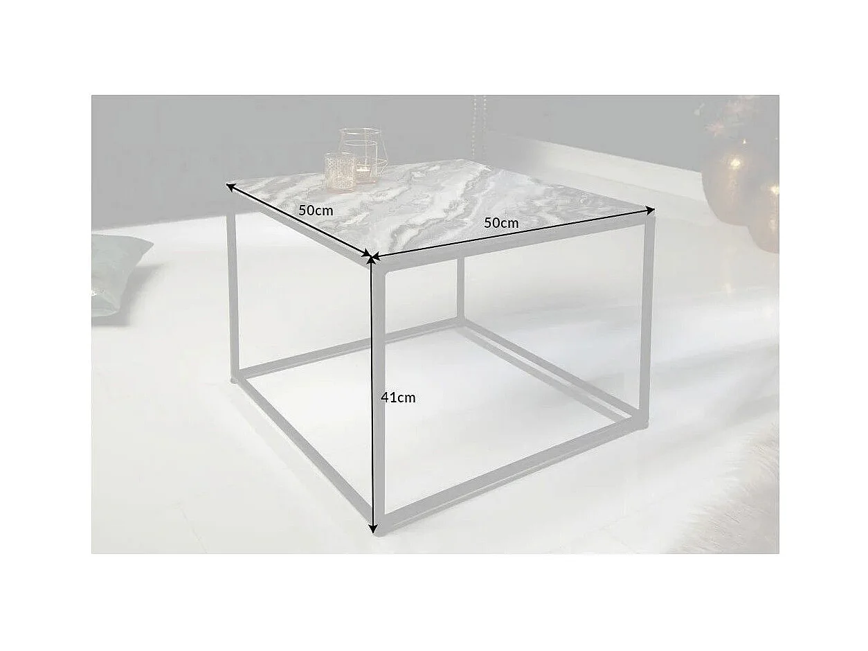 Couchtisch ABITTA quadratisch 50 cm in Grau Marmor – Moderner Couchtisch mit Mineralplatte und Metallbeinen