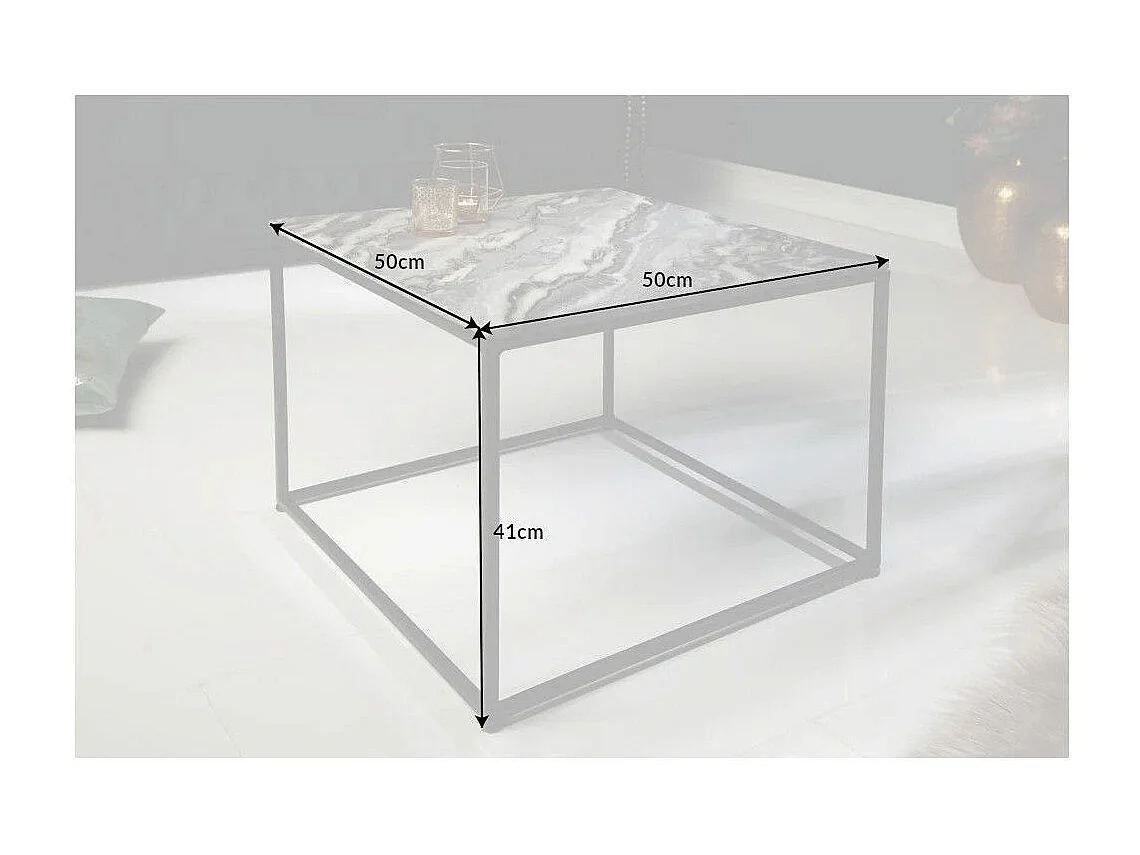 Couchtisch ABITTA quadratisch 50 cm in Grau Marmor – Moderner Couchtisch mit Mineralplatte und Metallbeinen