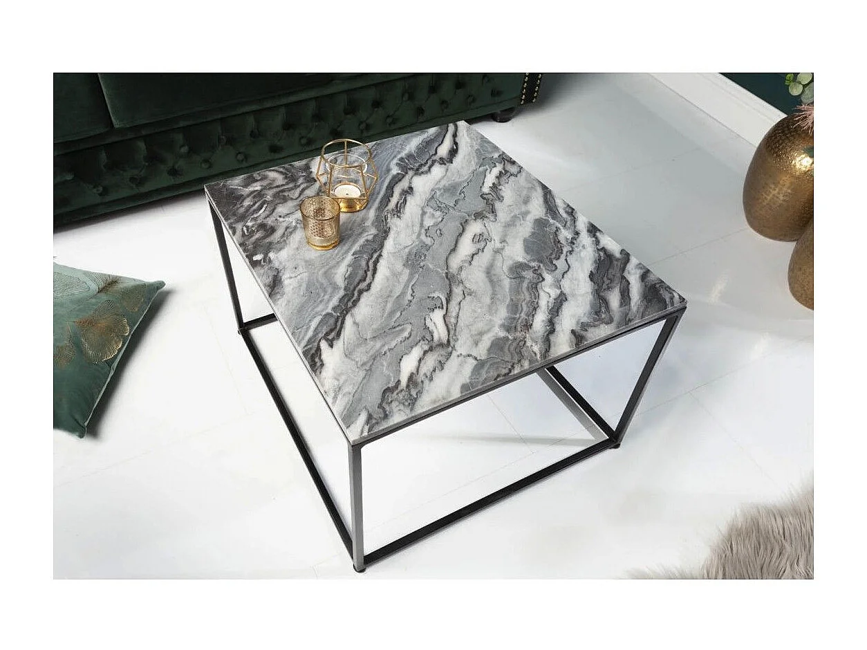 Couchtisch ABITTA quadratisch 50 cm in Grau Marmor – Moderner Couchtisch mit Mineralplatte und Metallbeinen
