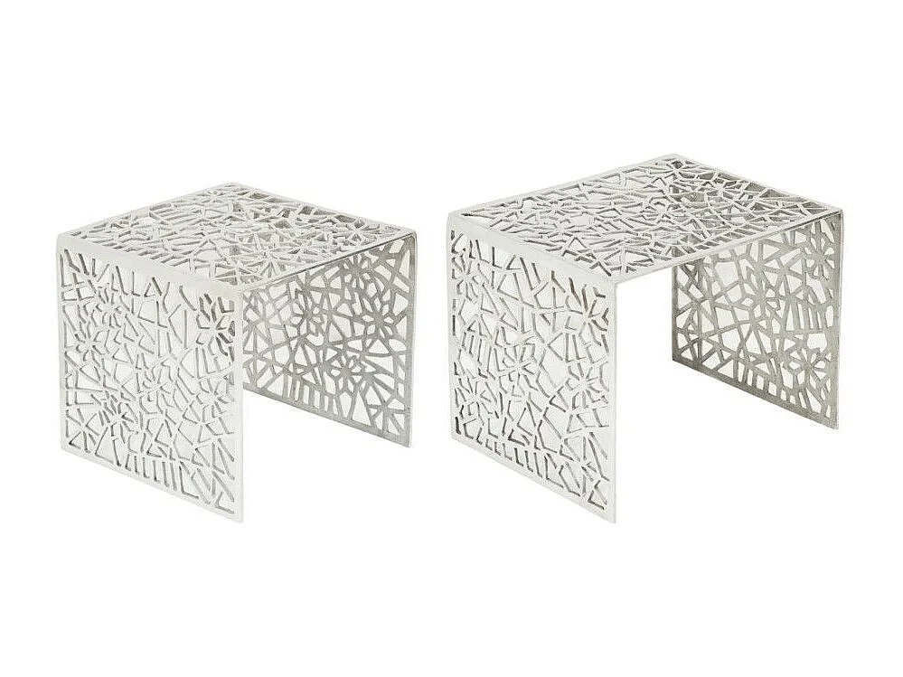 Tables basses gigognes METRIX argentées – Tables basses design en aluminium à motifs géométriques