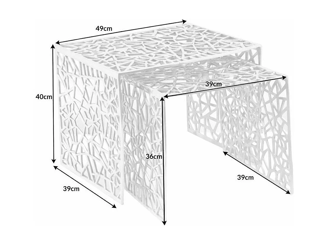 Tables basses gigognes METRIX argentées – Tables basses design en aluminium à motifs géométriques