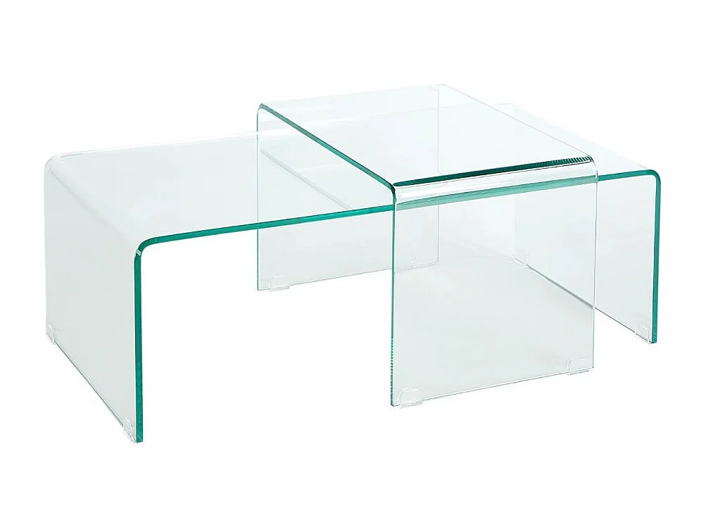 Tables basses empilables HOLOW – Lot de 2 tables basses design en verre trempé