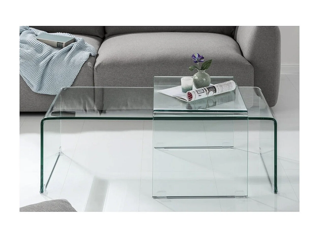 Tables basses empilables HOLOW – Lot de 2 tables basses design en verre trempé