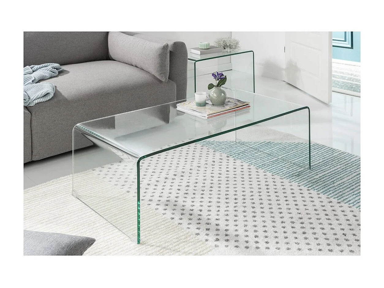 Tables basses empilables HOLOW – Lot de 2 tables basses design en verre trempé
