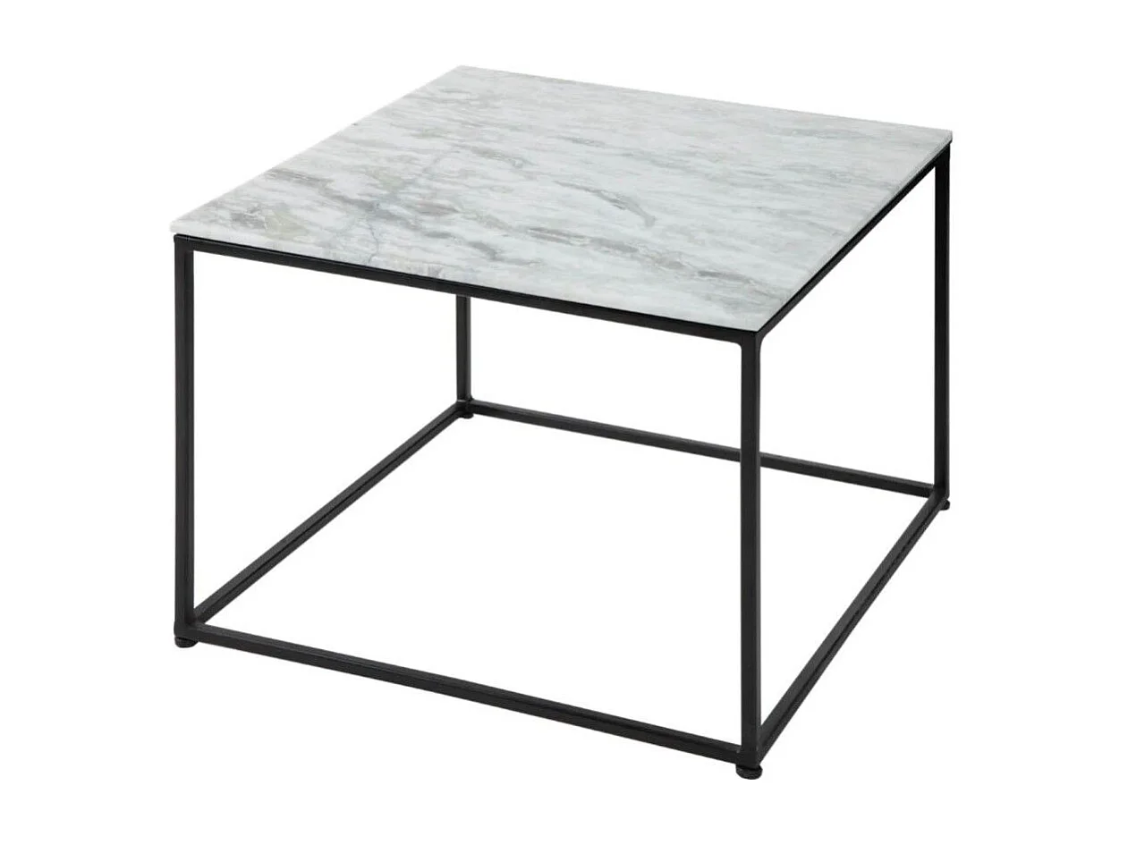 Quadratischer Couchtisch ABITTA 50 cm aus weißem Marmor und Metallbeinen im modernen Stil