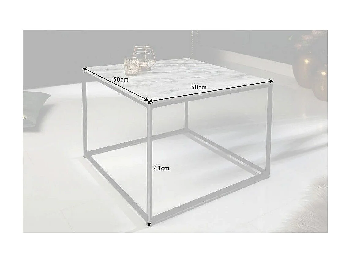 Quadratischer Couchtisch ABITTA 50 cm aus weißem Marmor und Metallbeinen im modernen Stil