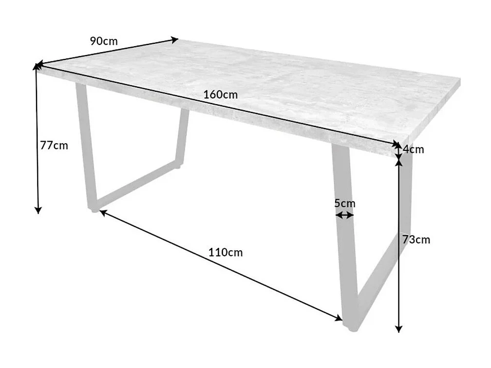 Table de salle à manger MERAX 160 cm – Plateau effet béton gris et structure en métal noir