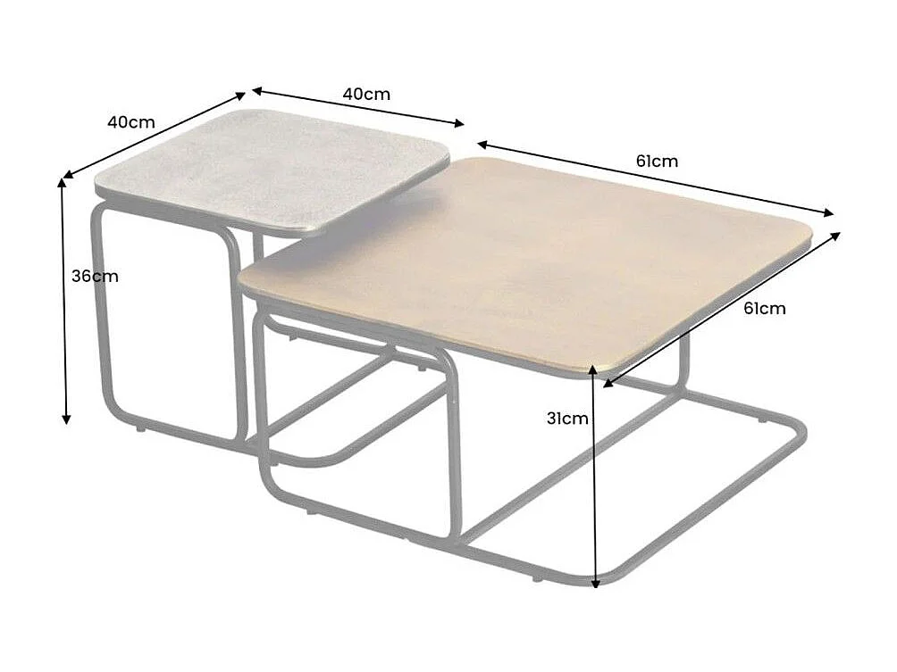 Lot de 2 Beistelltische METRIX quadratisch in Gold und Silber – Stapelbare Designer-Couchtische aus Metall