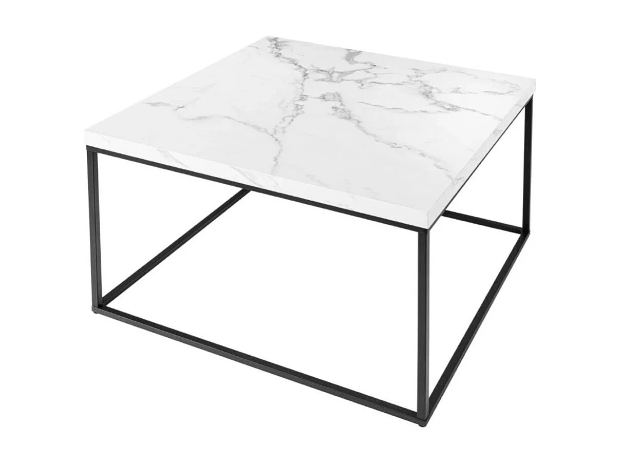 Couchtisch ABITTA quadratisch 60 cm weißer Marmor – Modern mit Marmor-Effekt-Platte und Metallbeinen