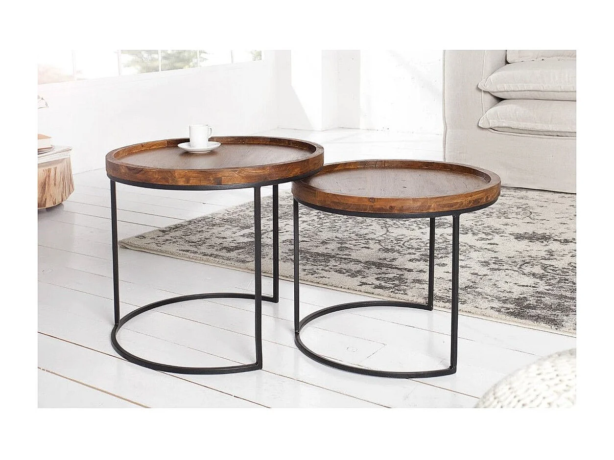 Nesting-Beistelltische ORBO rund – Massivholz Akazie und Metall