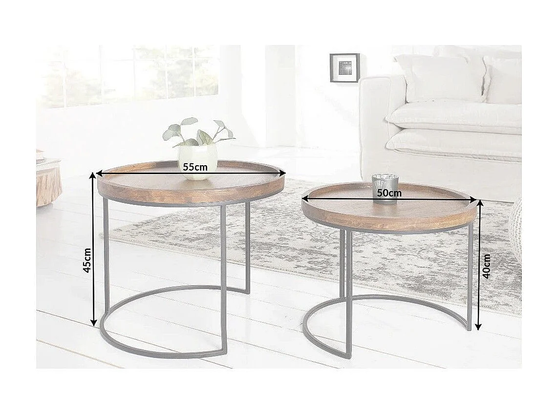 Nesting-Beistelltische ORBO rund – Massivholz Akazie und Metall