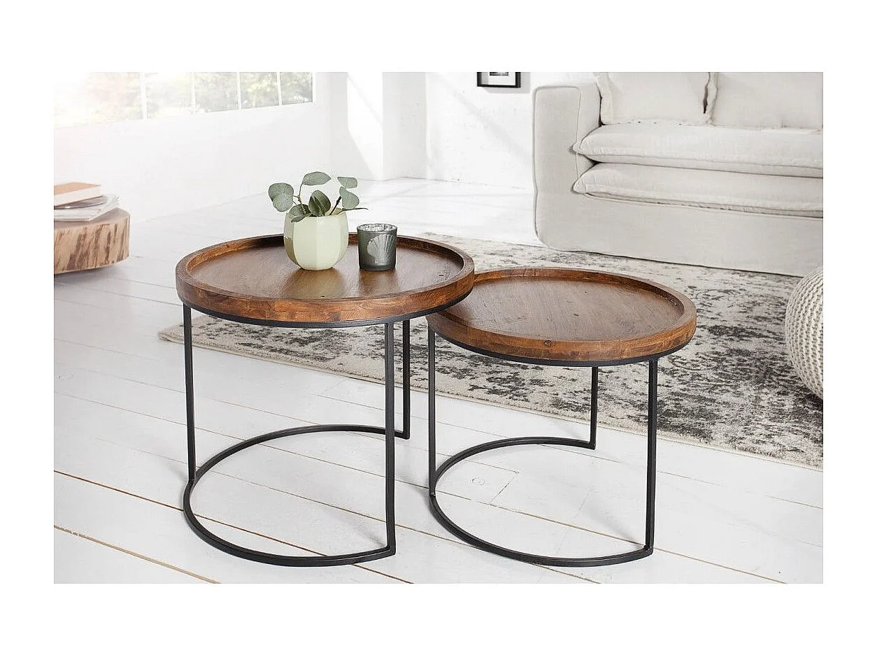 Nesting-Beistelltische ORBO rund – Massivholz Akazie und Metall