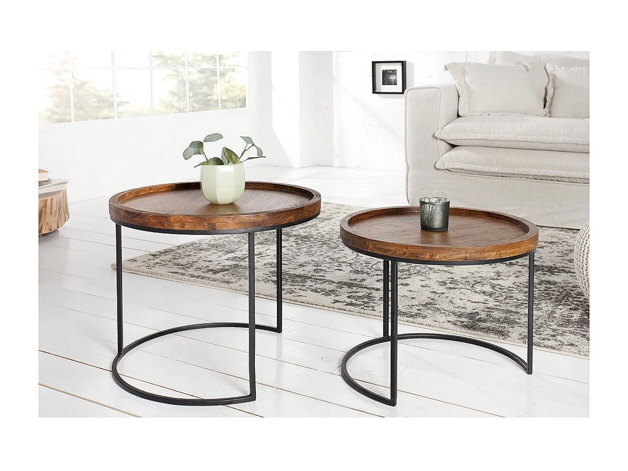 Nesting-Beistelltische ORBO rund – Massivholz Akazie und Metall