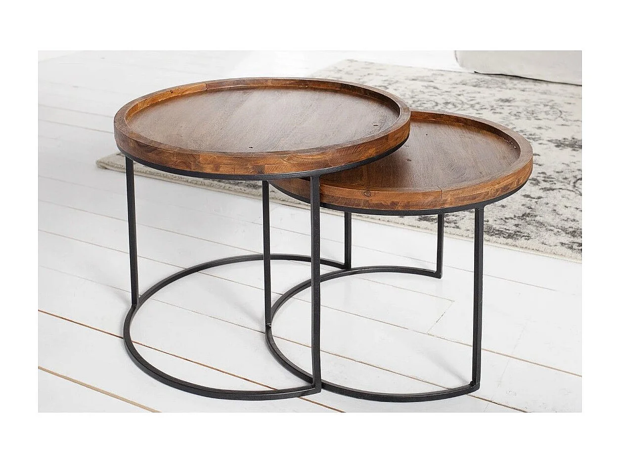 Nesting-Beistelltische ORBO rund – Massivholz Akazie und Metall
