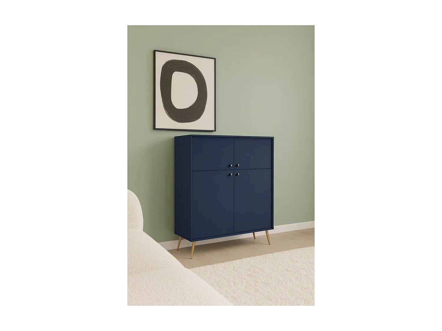 Design-Highboard AZURÉA – 2 Drehtüren – Tiefblau – 105x122x41 cm