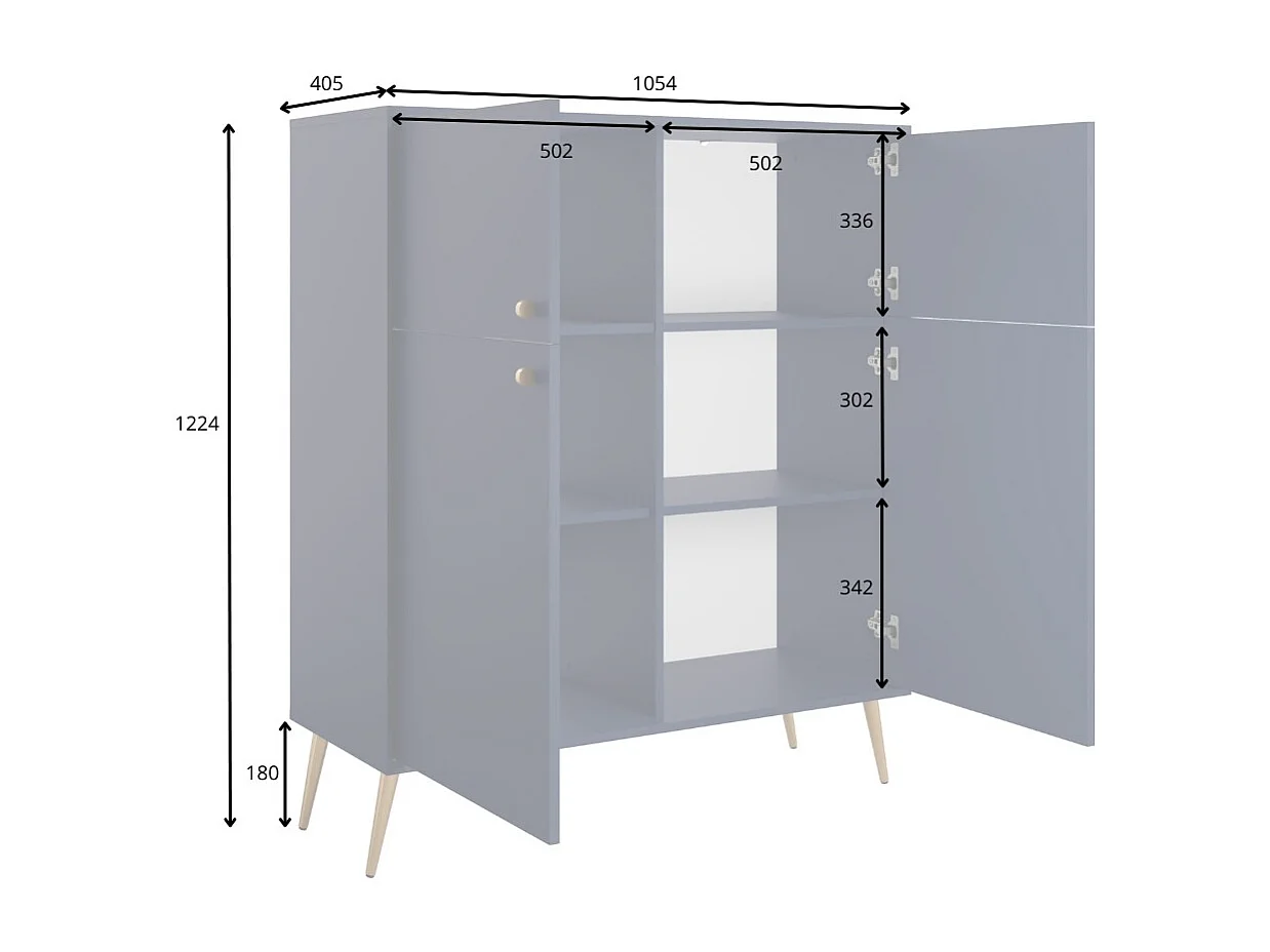 Design-Highboard AZURÉA – 2 Drehtüren – Tiefblau – 105x122x41 cm