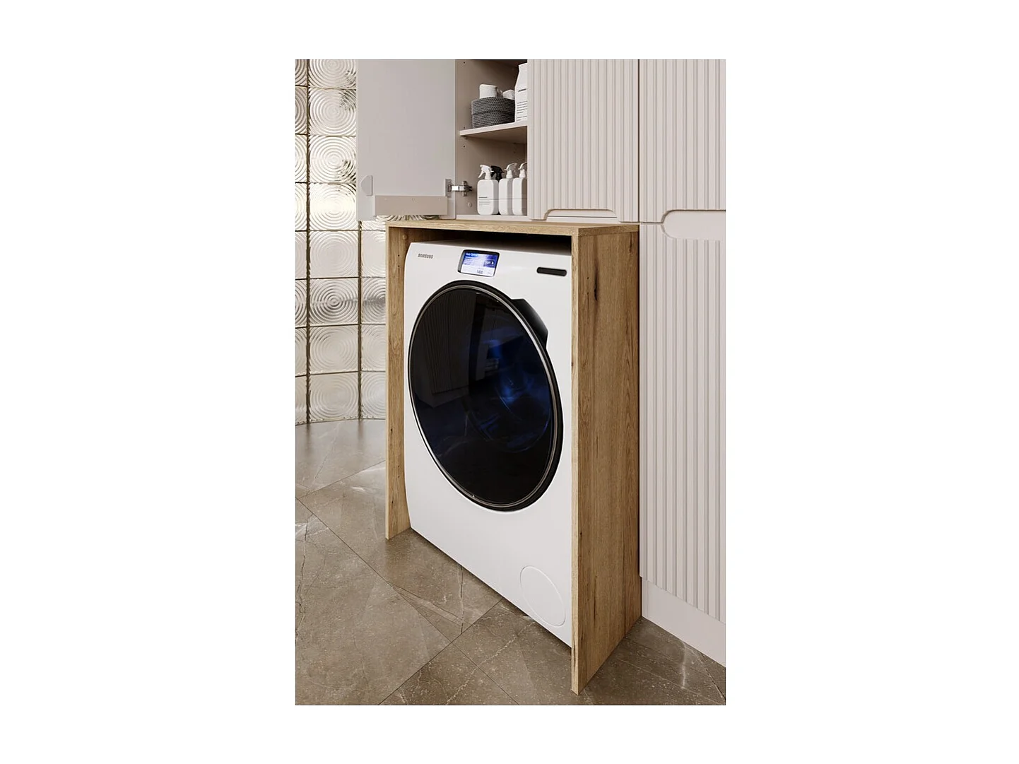 Meuble de rangement machine à laver VANO chêne 95 cm habillage lave-linge