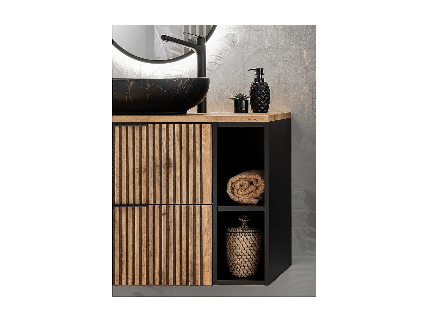 Möbel zur zusätzlichen Aufbewahrung unter dem Waschbecken KINOKO – 2 Türen – Anthrazitgrau – L20 × B57 × H46 cm – Zum Aufhängen